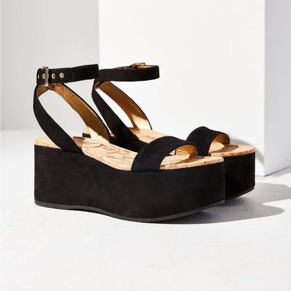 Sam Edelman Y2K Henley Suede Black Strappy Chunky Platform Wedge Sandal Shoe 8.5 - Picture 3 of 6